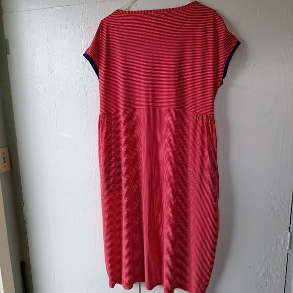 Chiara Cocol Milano Red & White Striped Midi Dress with Blue Trim SZ L - Picture 12 of 12